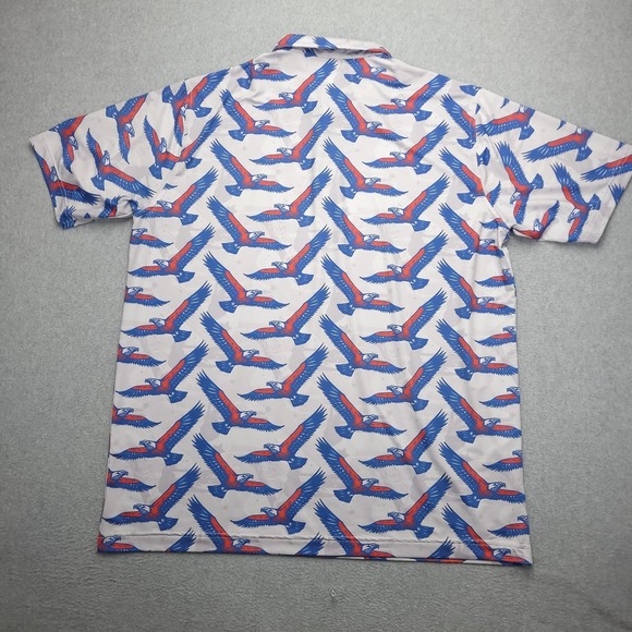 Waggle Polo Shirt Mens 2XL White Blue Red Eagle Print Golf Performance Stretch - Picture 5 of 9